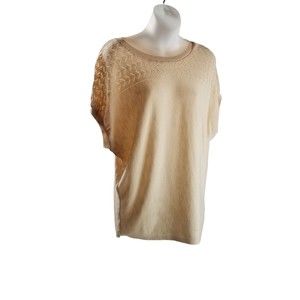 Forever 21 Sweater Womens M Peach Tight Knit Short Sleeve Pullover w Eyelets USA